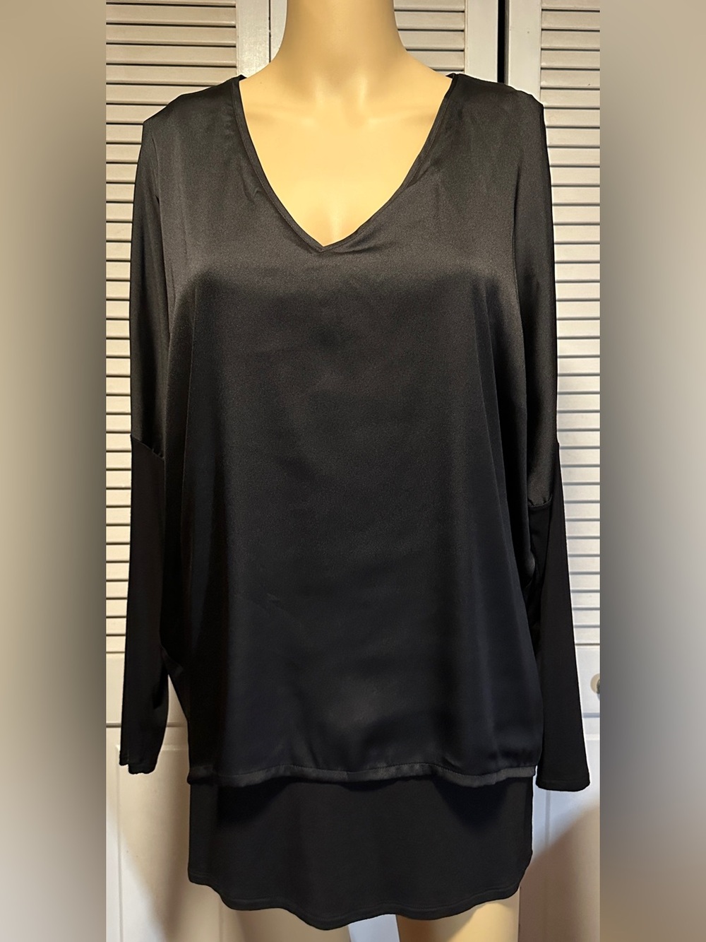 White House Black Market Boho 2 Layer Black Blouse WHBM Medium